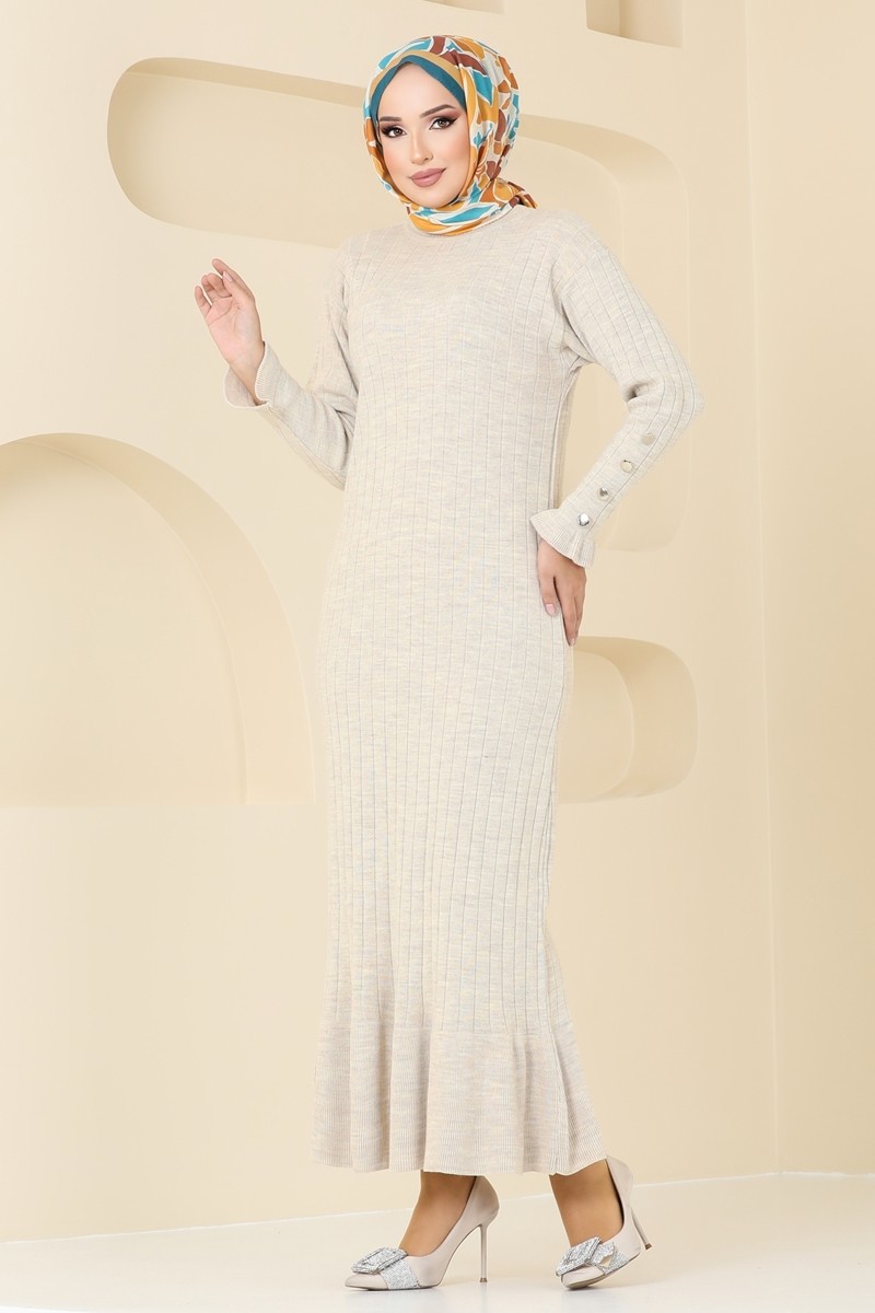 Kolları Aksesuar Düğmeli Elbise 23009BRZ597