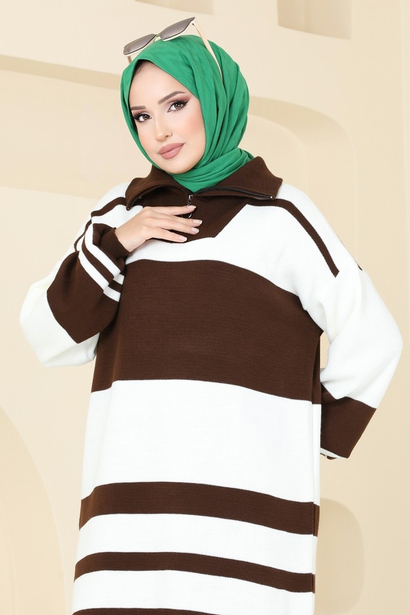 Çizgili Triko Tunik 11046BRZ597 görsel 3