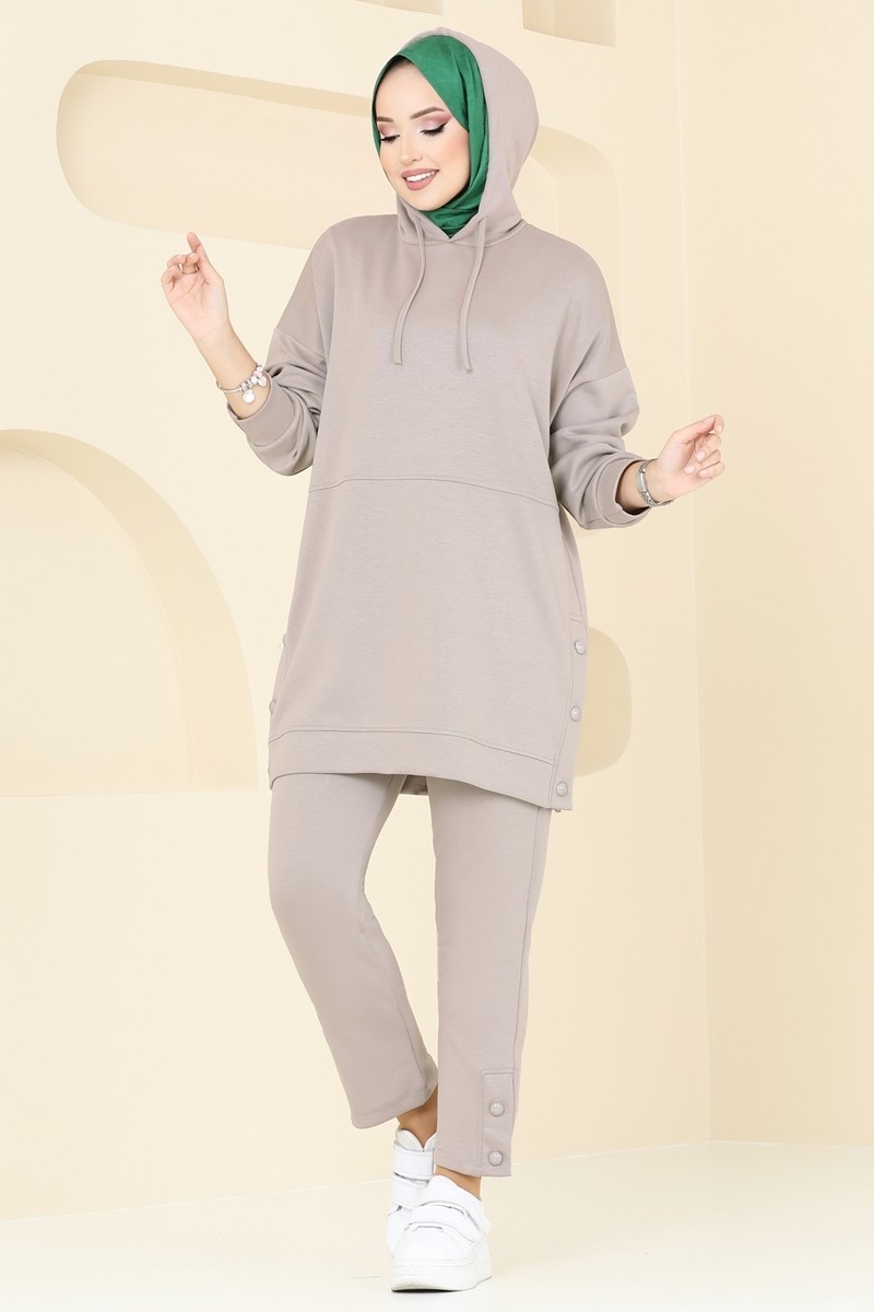 Yırtmaç Düğmeli Modal Kumaş Takım 1733LVN1041
