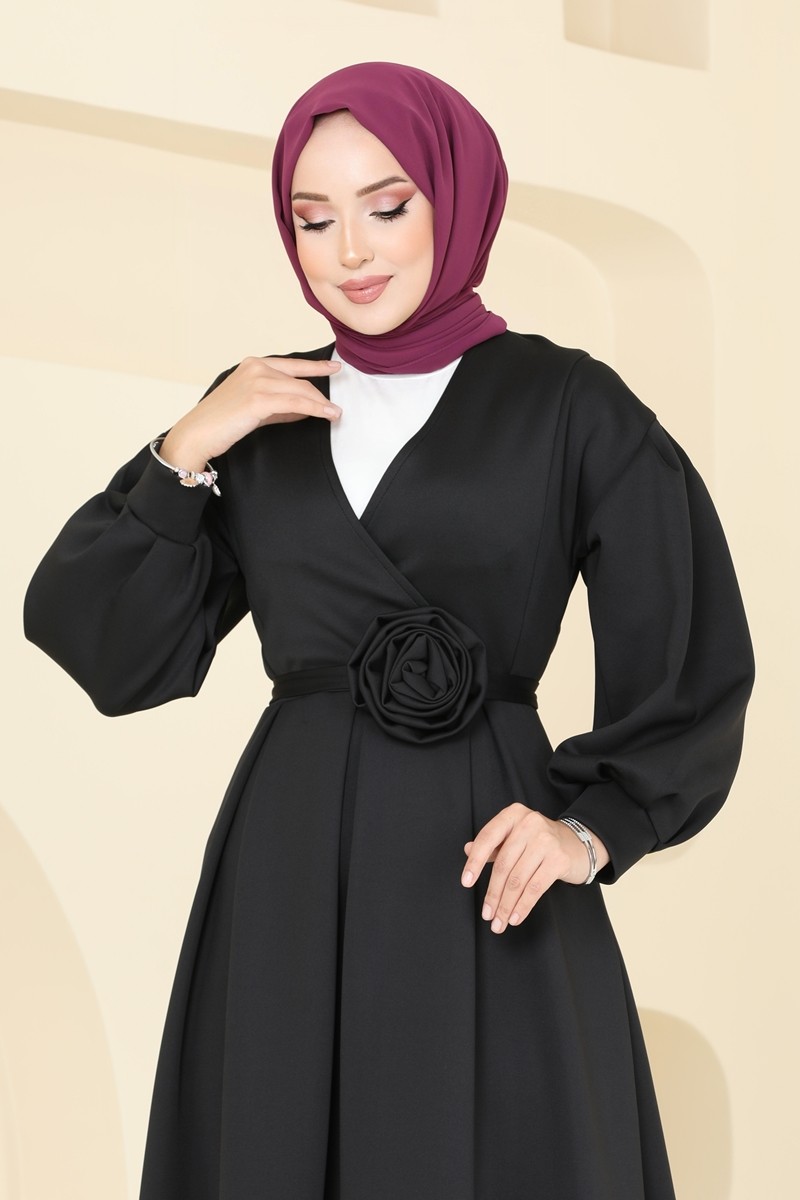 Kruvaze Yakalı Kemerli Elbise 6147BSK463 görsel 4