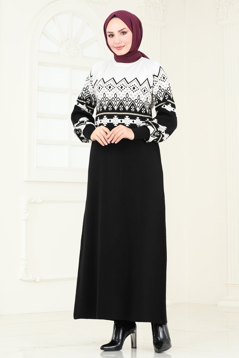 Desenli Triko Elbise 8351KL398