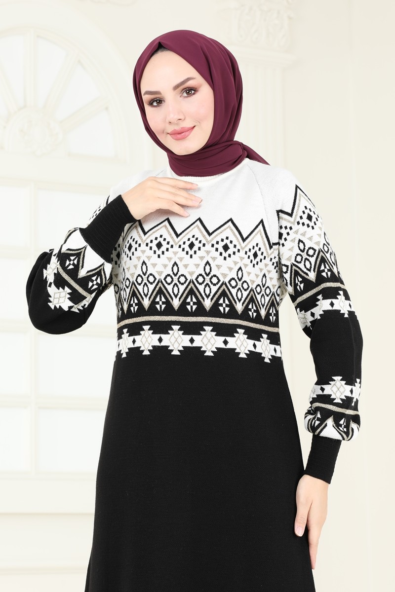 Desenli Triko Elbise 8351KL398 görsel 3