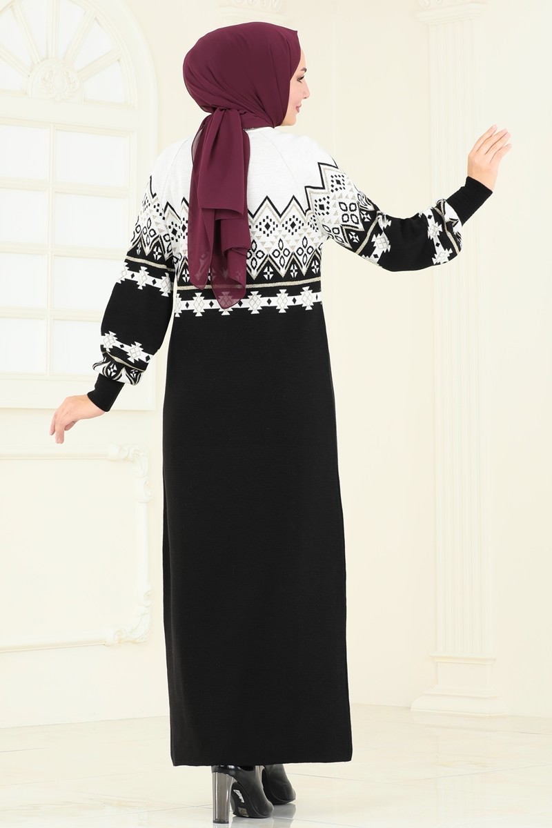 Desenli Triko Elbise 8351KL398 görsel 4