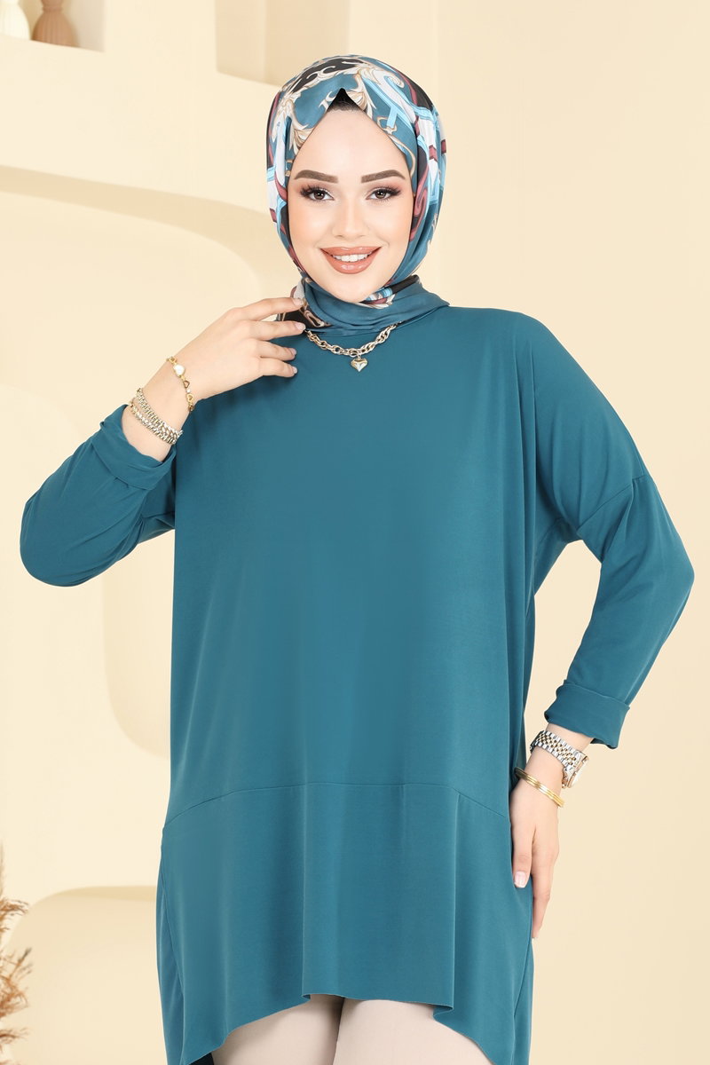 Asimetrik Kesim Tesettür Tunik 5094UZ662 görsel 3