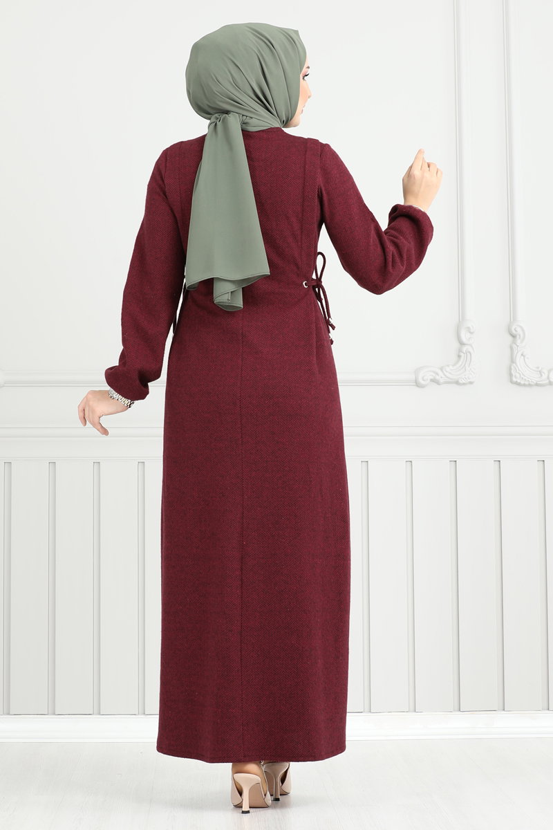 Beli Bağcıklı Tesettür Elbise 22037UKB139 görsel 4