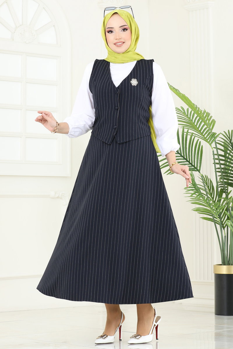 Yelekli Tesettür Takım 3001BLU797 görsel 3