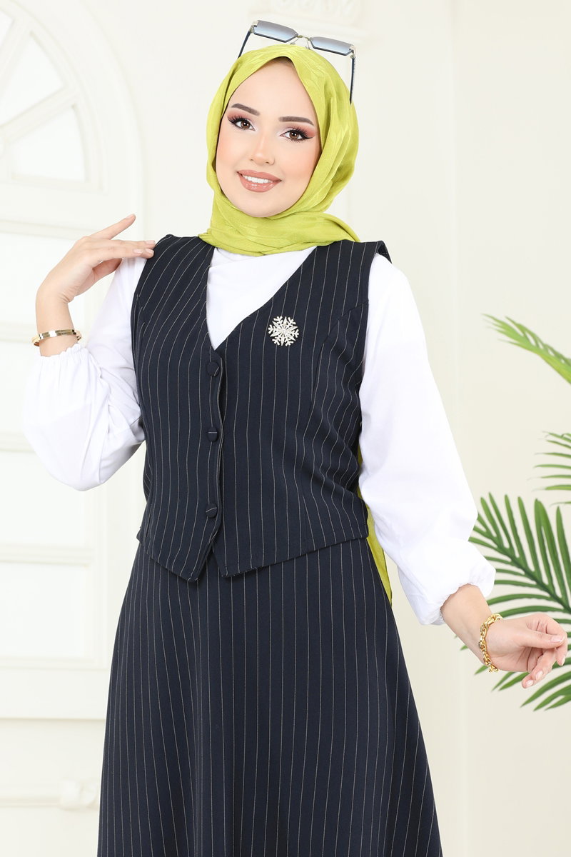 Yelekli Tesettür Takım 3001BLU797 görsel 4