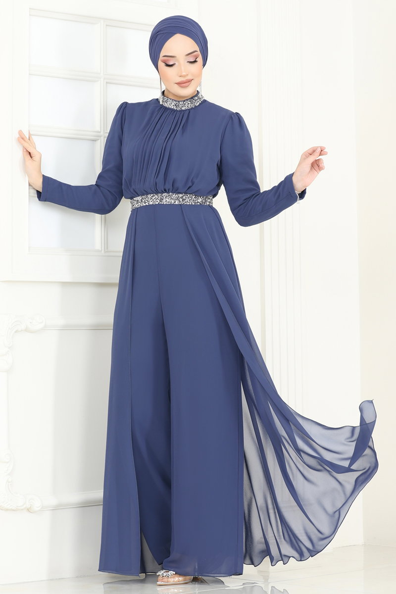 Drapeli Şifon Abiye Tulum 5006AB368 görsel 3