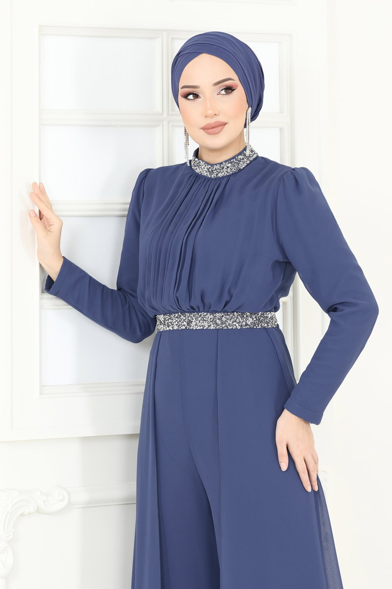 Drapeli Şifon Abiye Tulum 5006AB368 görsel 4
