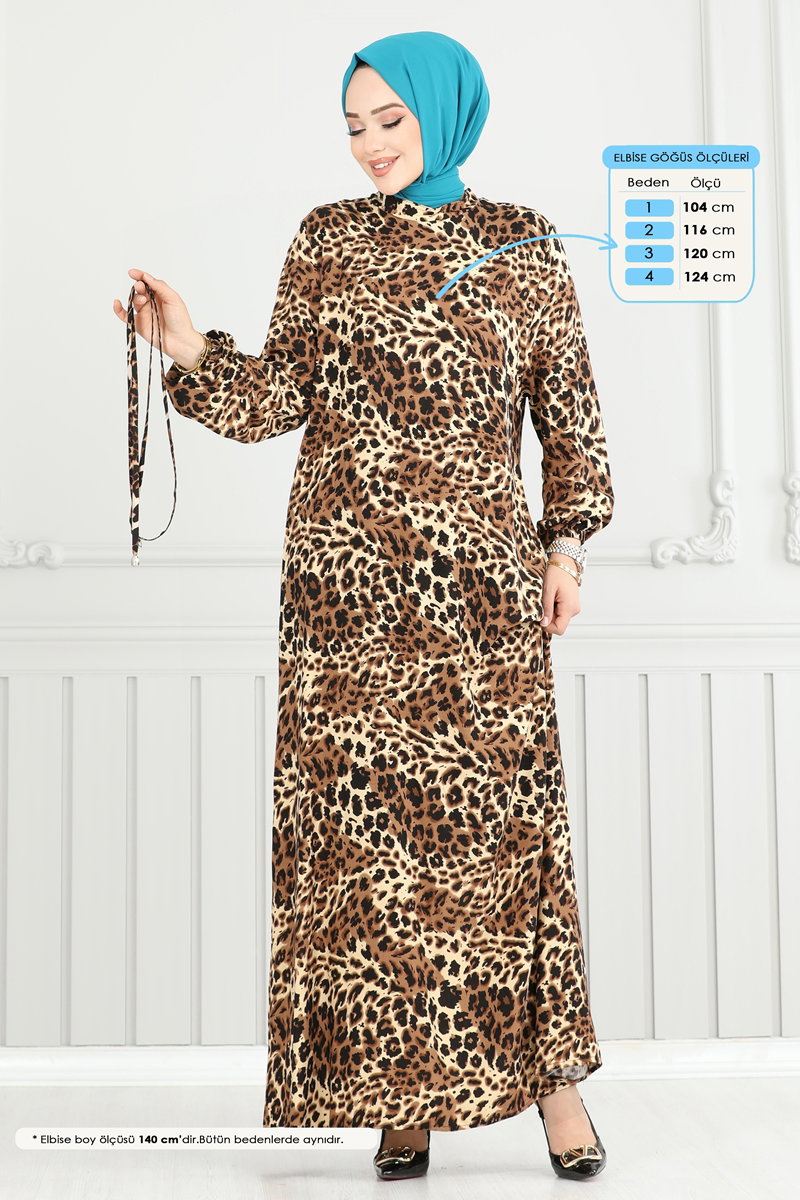 Leopar Desen Viskon Elbise 803OZN1046 görsel 3