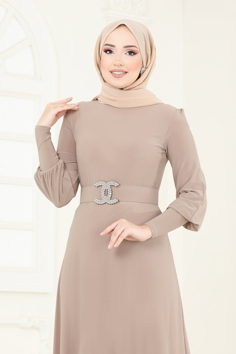 Kemeri Taşlı Tesettür Elbise 2575MEY846 görsel 4