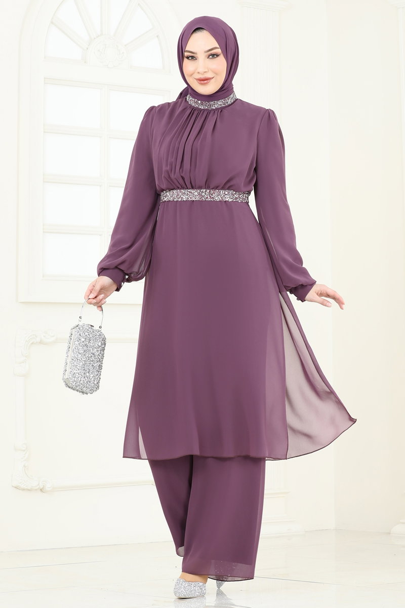 Kemeri Taşlı Şifon Abiye Takım 4272AB368