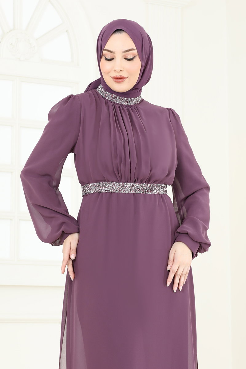 Kemeri Taşlı Şifon Abiye Takım 4272AB368 görsel 4