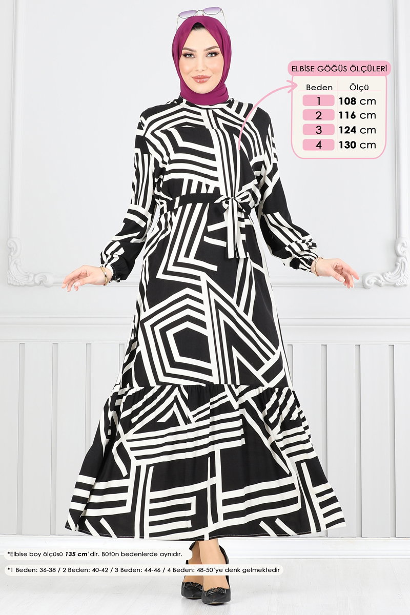 Geometrik Desenli Viskon Elbise 811OZN1046 görsel 3