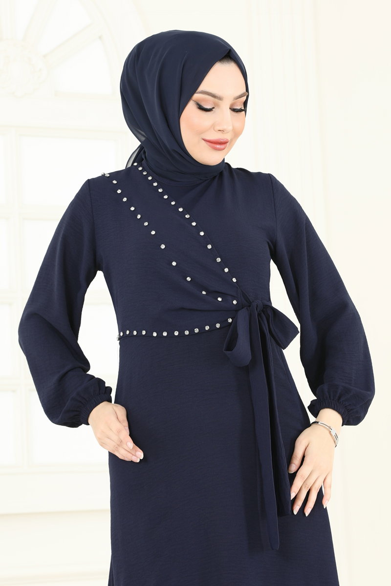 Yandan Bağcıklı Taşlı Elbise 310HBS856 görsel 3