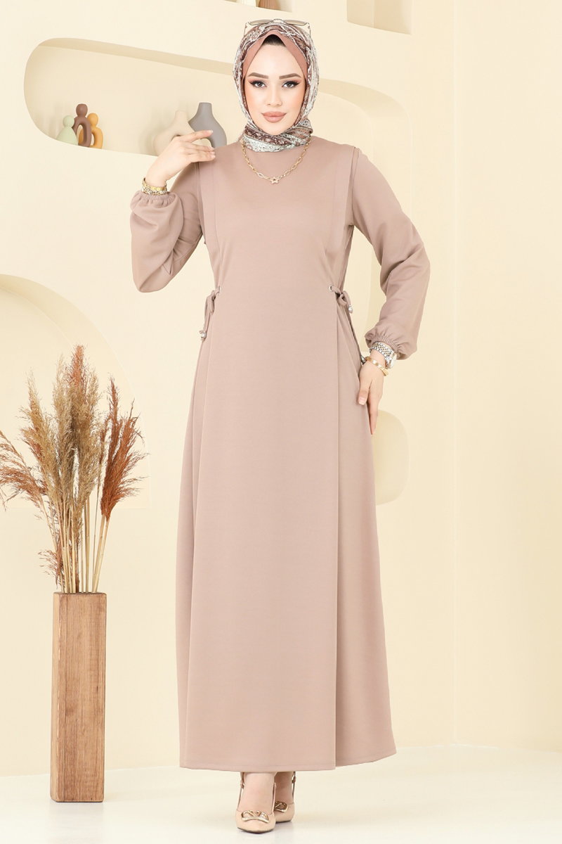Beli Bağcıklı Krep Elbise 23001UKB139