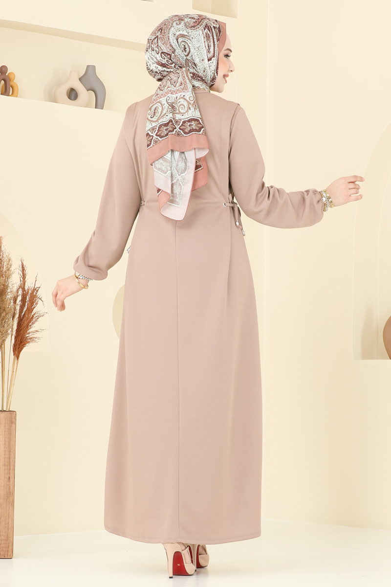 Beli Bağcıklı Krep Elbise 23001UKB139 görsel 4