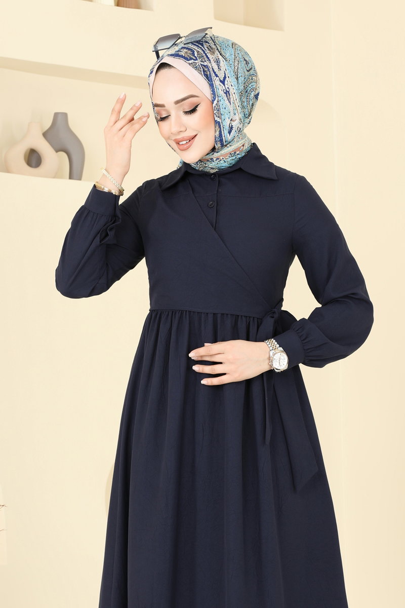 Belden Bağlamalı Tesettür Elbise 6205BSK463 görsel 4