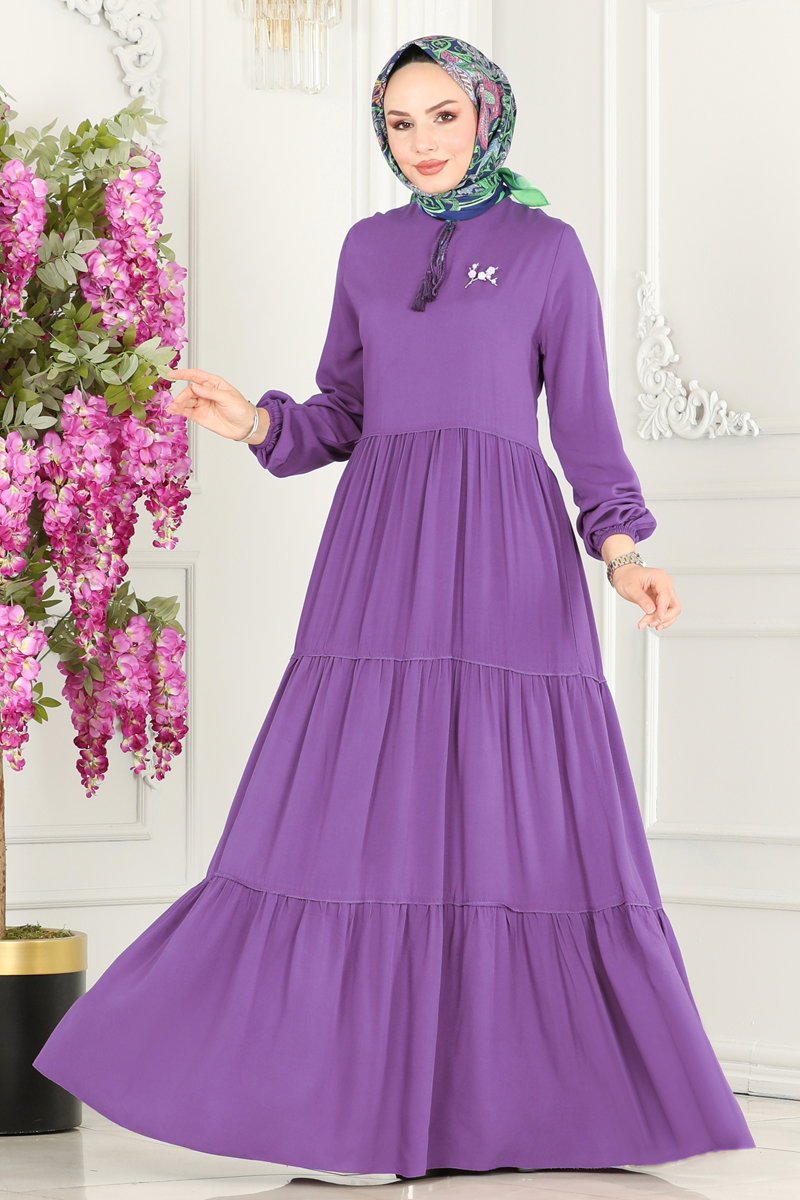 Yakası Bağlamalı Viskon Elbise 1068BG354