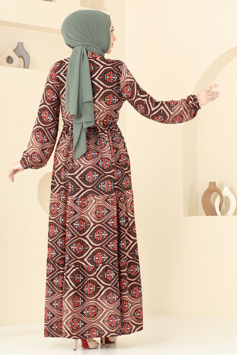 Beli Tünelli Tesettür Elbise 1137BG354 görsel 5