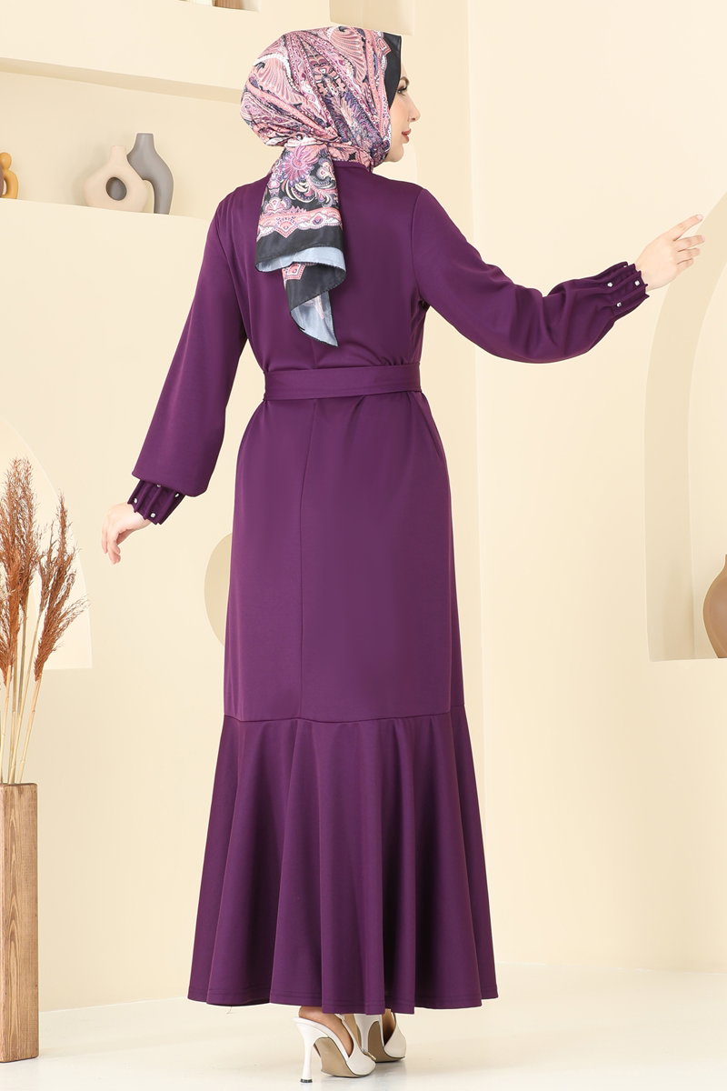Kolları Taşlı Tesettür Elbise 397DVL817 görsel 5