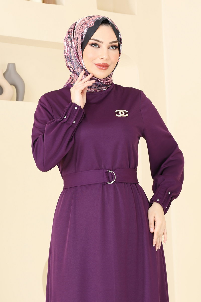 Kolları Taşlı Tesettür Elbise 397DVL817 görsel 4