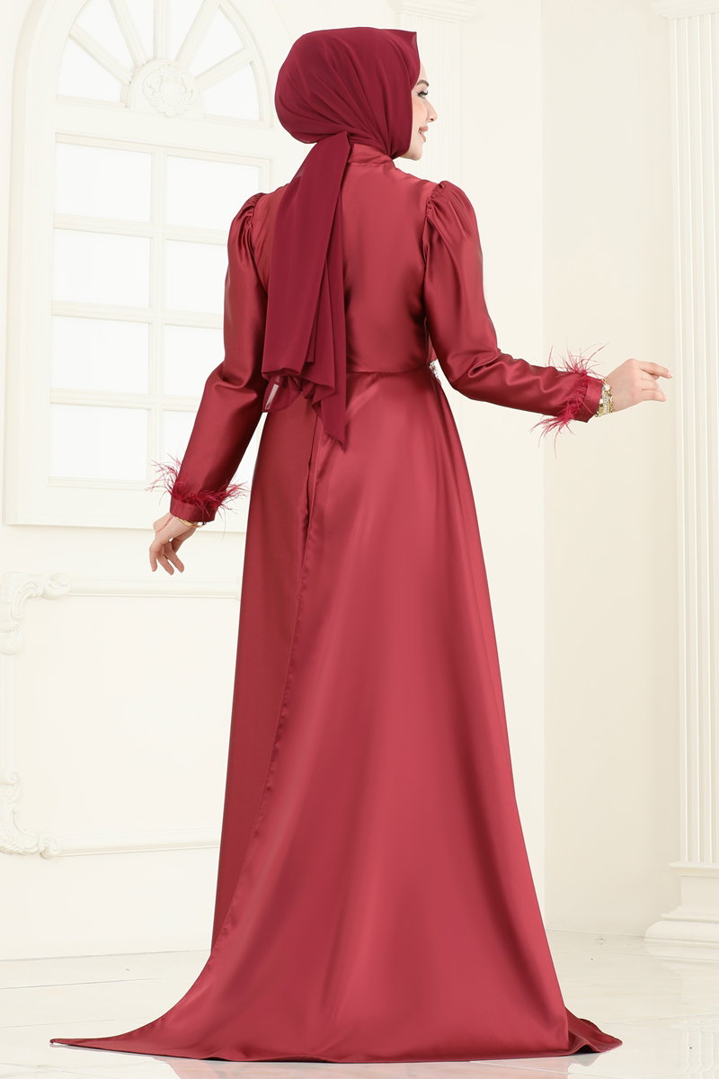 Beli Taşlı Saten Abiye 8006YG95 görsel 6
