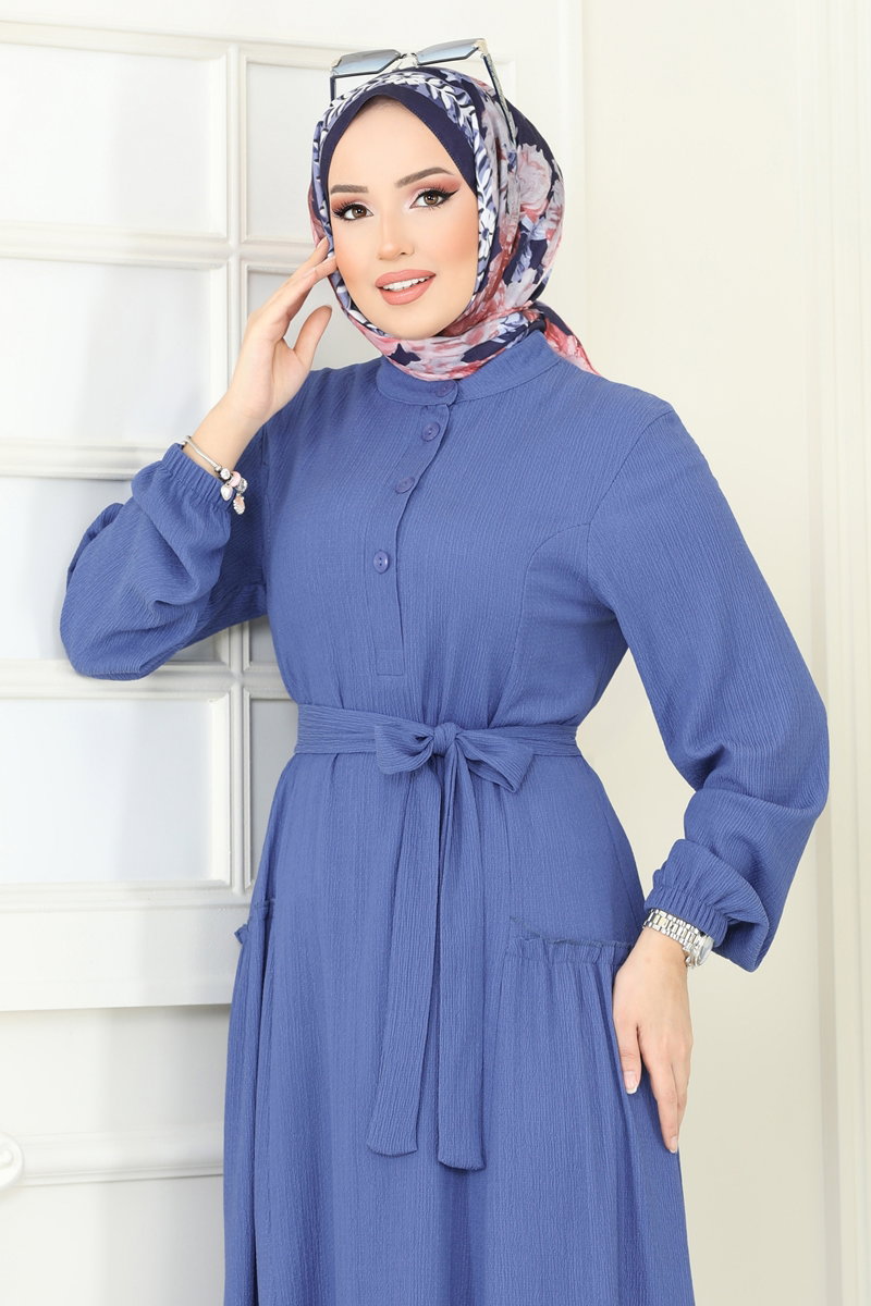 Yarım Düğmeli Tesettür Elbise 401DVL817 görsel 4