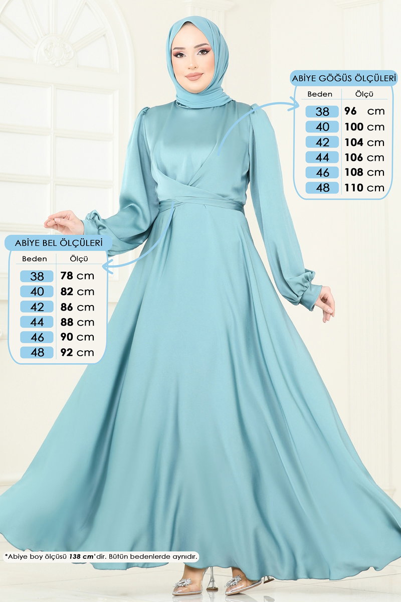 Çapraz Bağlamalı Saten Abiye 5665EDF311 görsel 3