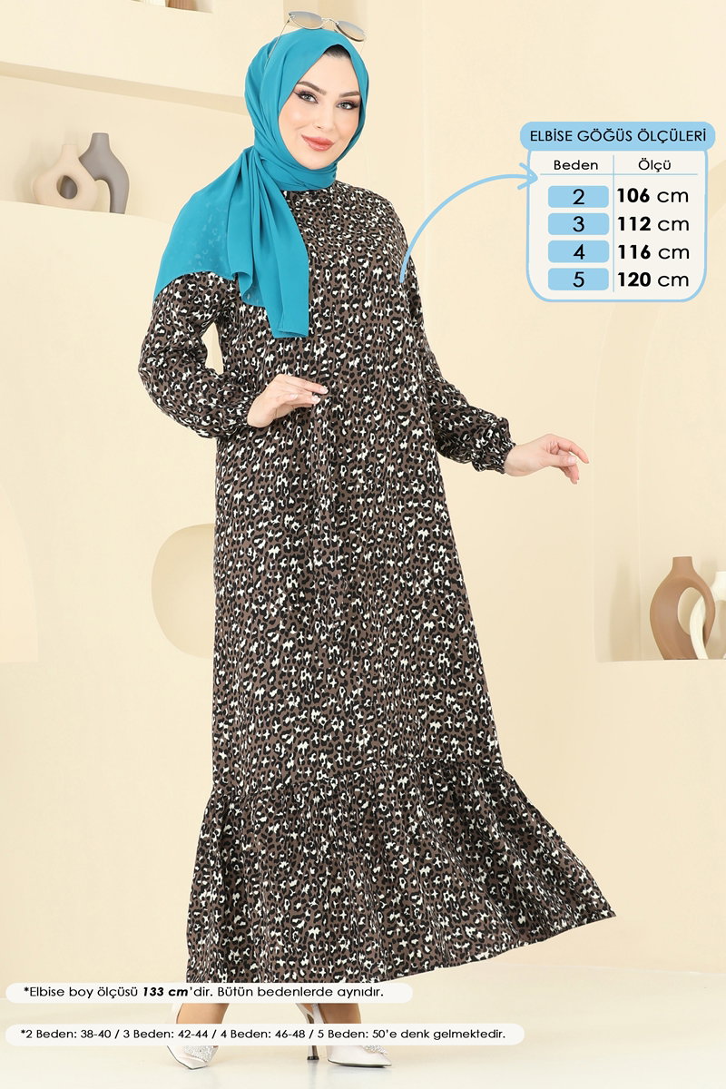 Desenli Viskon Elbise 822OZN1046 görsel 3