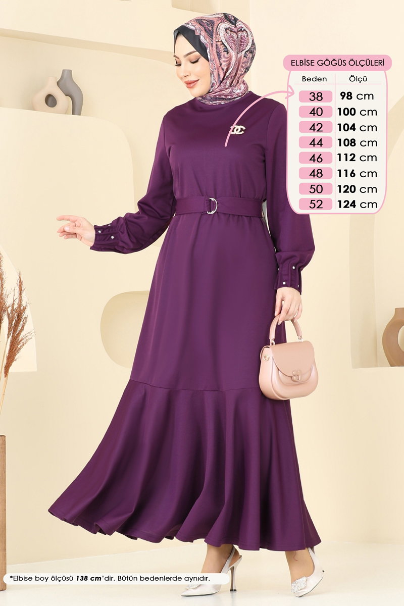 Kolları Taşlı Tesettür Elbise 397DVL817
