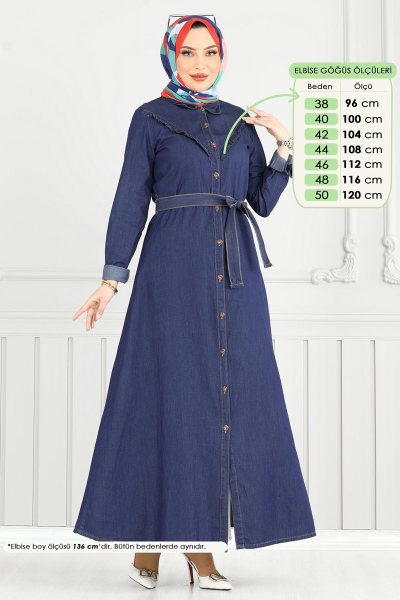 Fırfır Detay Kot Elbise 25023MTS1094 görsel 3