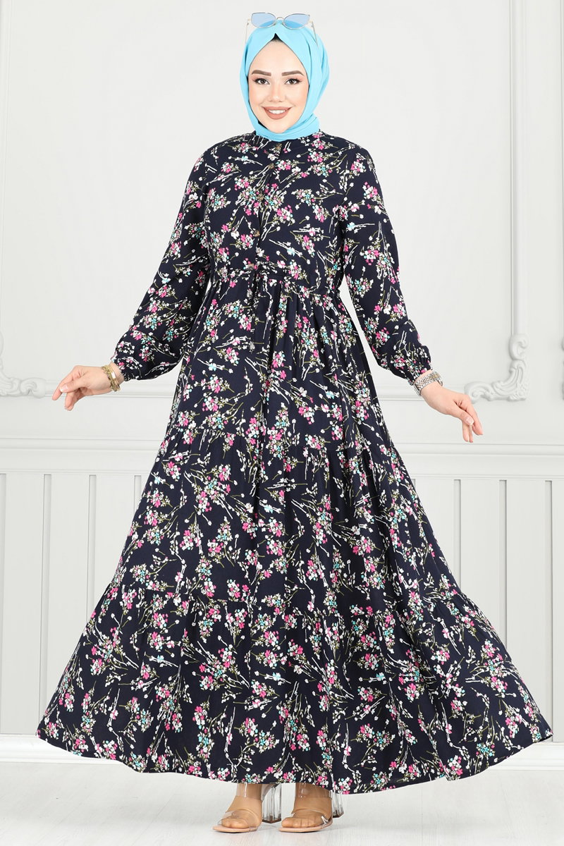 Çiçek Desen Tesettür Elbise 7122BG354