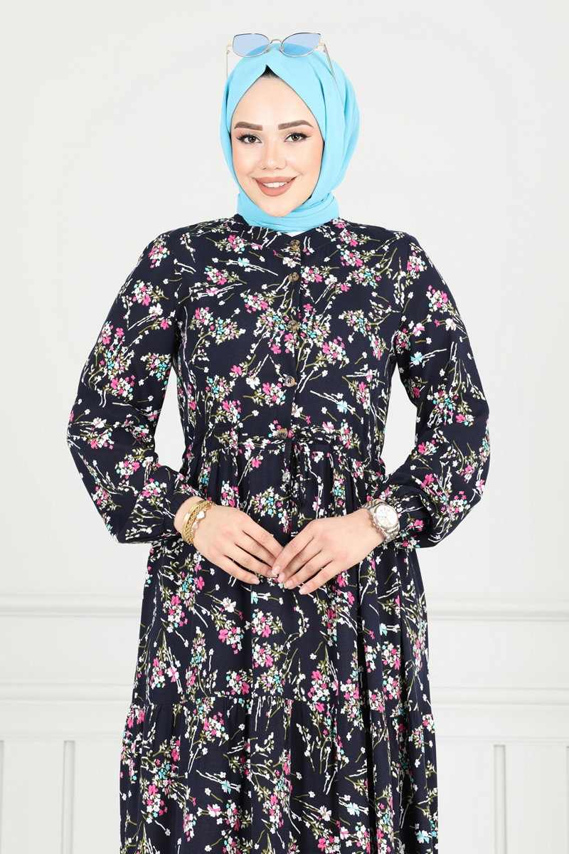 Çiçek Desen Tesettür Elbise 7122BG354 görsel 4