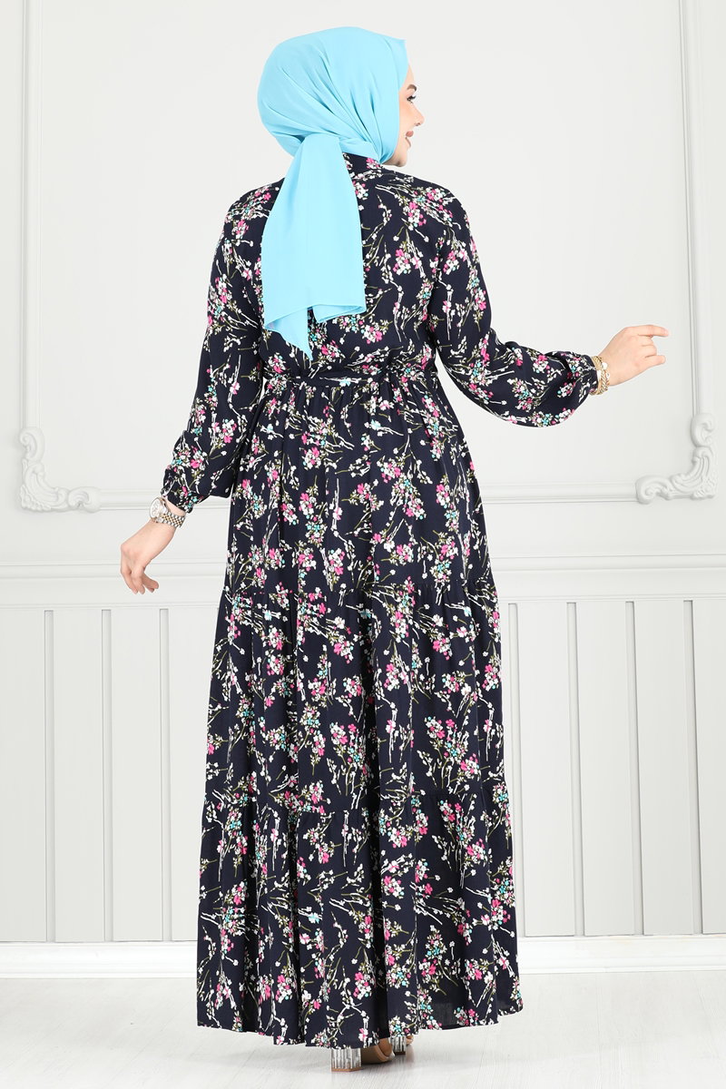 Çiçek Desen Tesettür Elbise 7122BG354 görsel 5