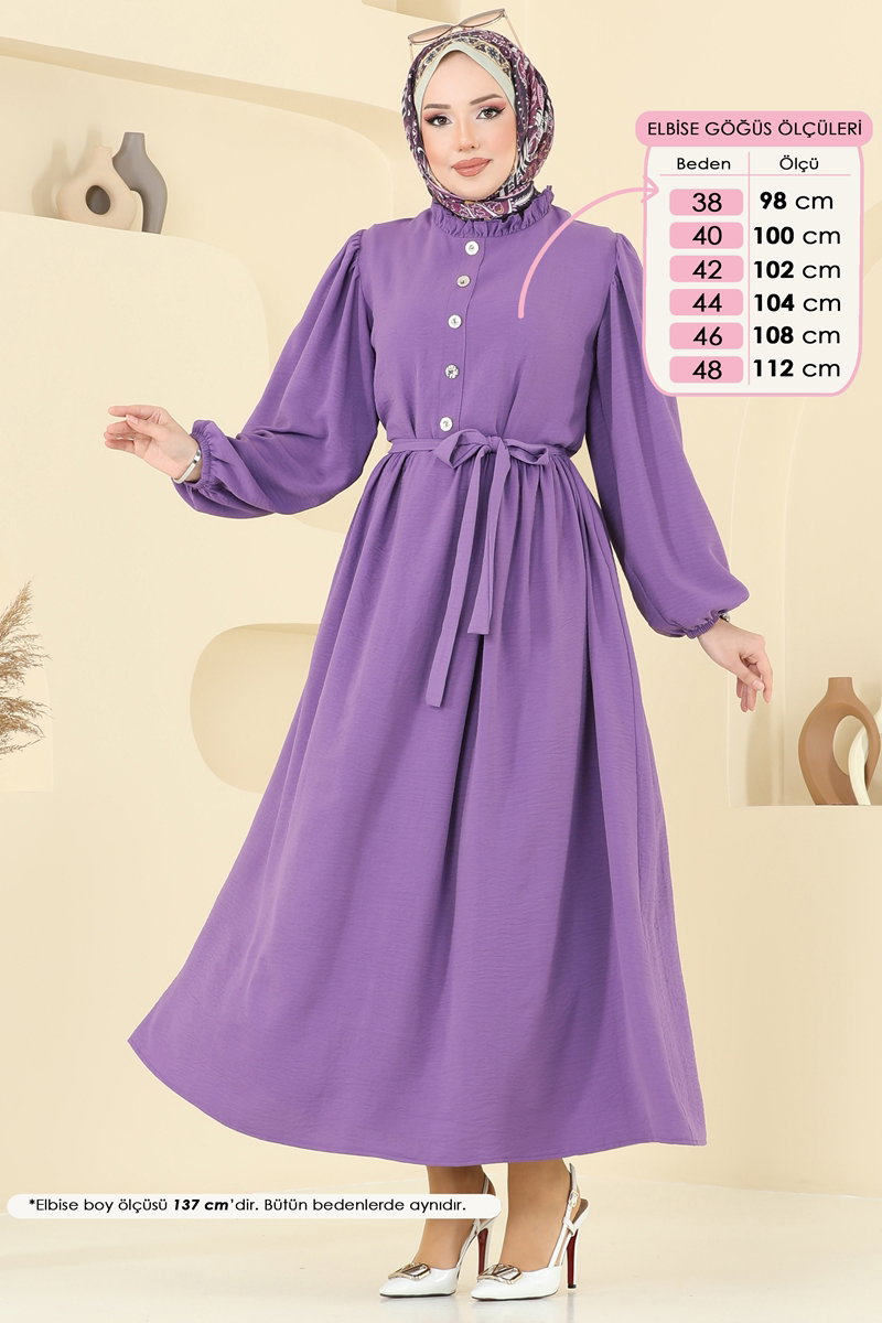 Aksesuar Düğmeli Tesettür Elbise 1260BM387 görsel 3