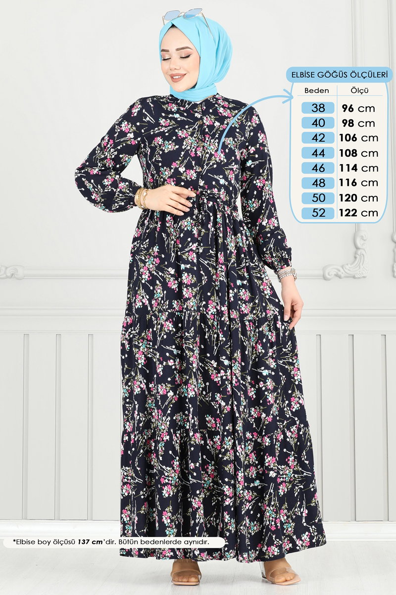 Çiçek Desen Tesettür Elbise 7122BG354 görsel 3