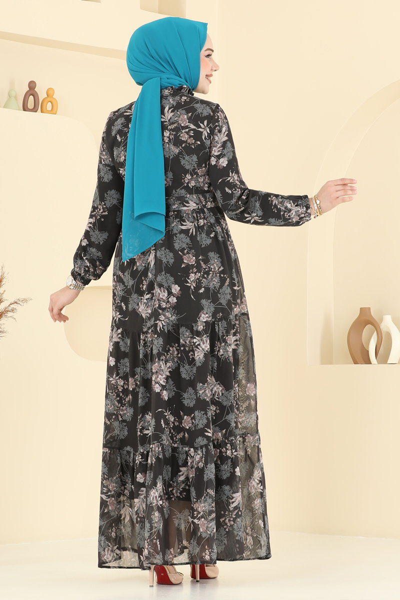 Yaprak Desen Şifon Elbise 5205AL357 görsel 6