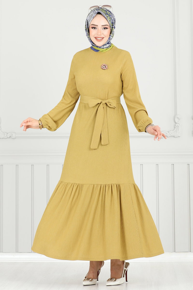 Broş Detay Bürümcük Elbise 422DVL817