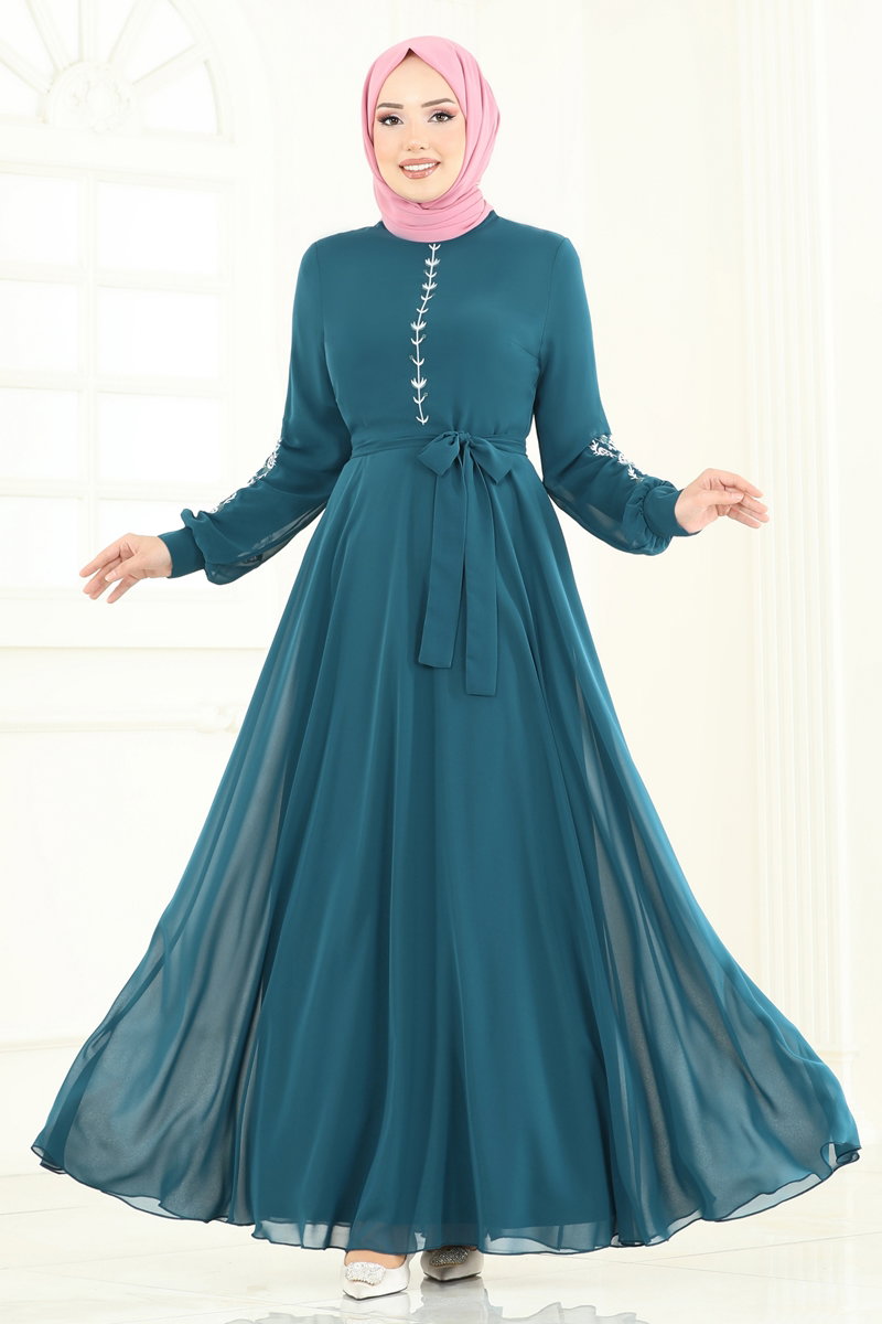 Nakış İşlemeli Şifon Elbise 8022AB368 görsel 3
