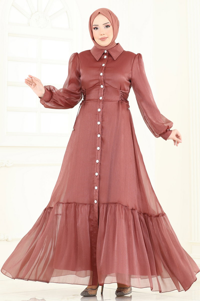 Beli Bağcıklı Abiye Elbise 8038AB368 görsel 3