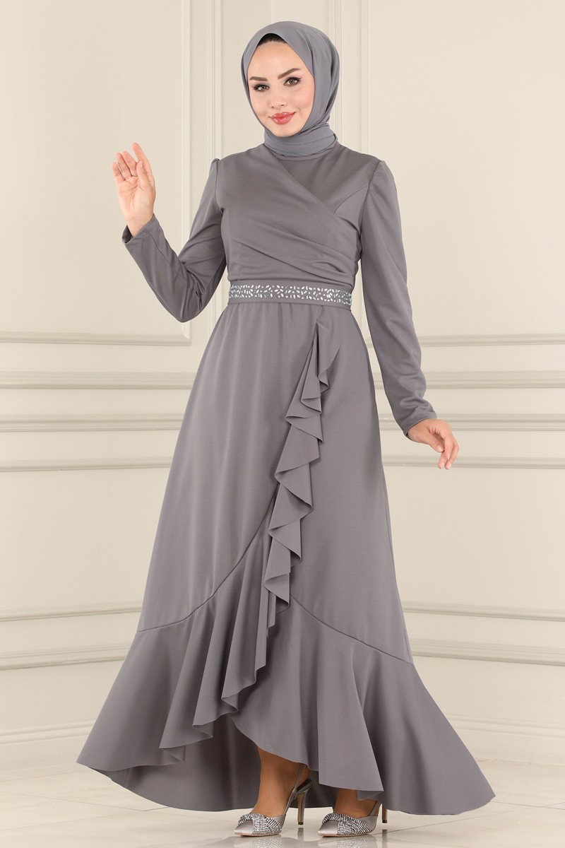Beli Taşlı Abiye Elbise 2497ASMK1074