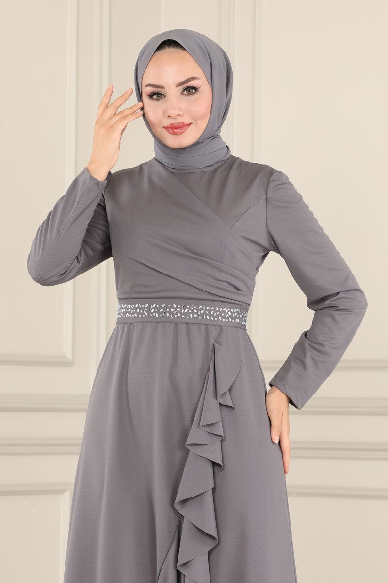 Beli Taşlı Abiye Elbise 2497ASMK1074 görsel 5