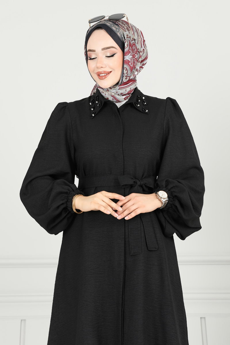 Yakası Taşlı Tesettür Takım 9038S324 görsel 4