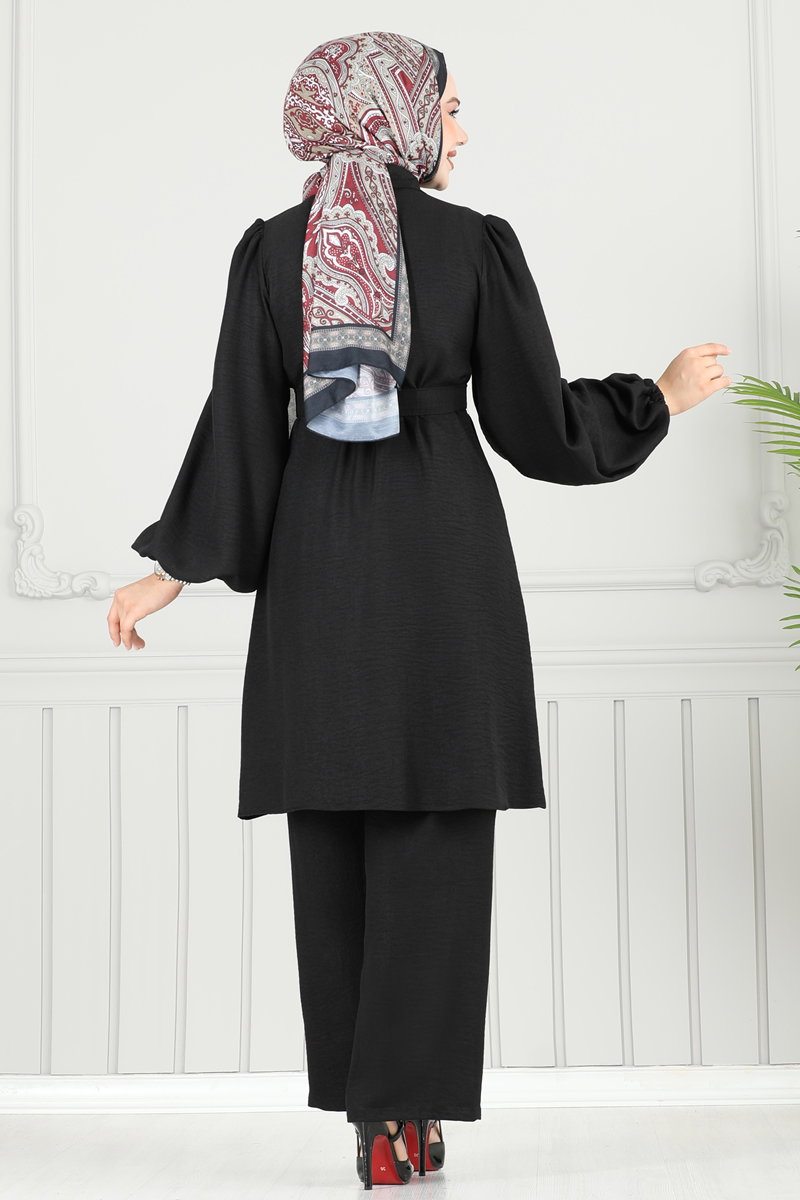 Yakası Taşlı Tesettür Takım 9038S324 görsel 5