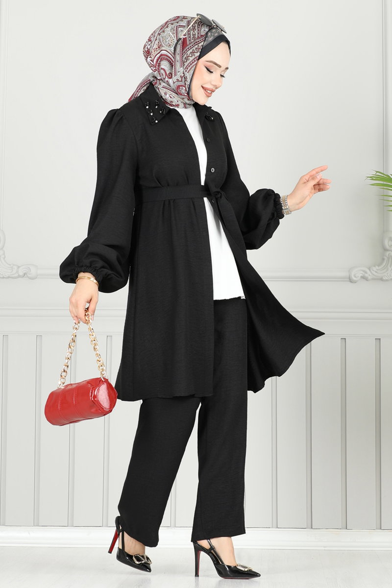 Yakası Taşlı Tesettür Takım 9038S324