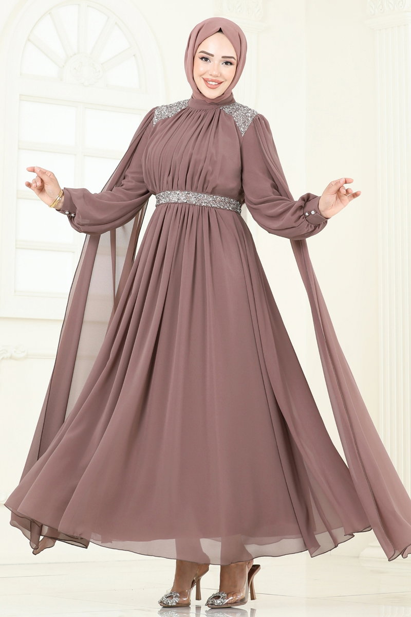 Pelerinli Şifon Abiye 7101AB368 görsel 3