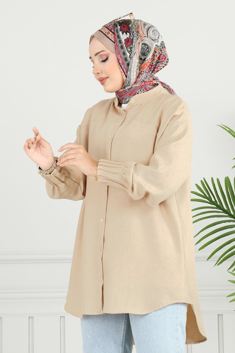 Pilise Detay Keten Tunik 4033TEG847 görsel 4