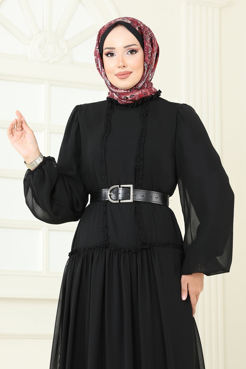 Desenli Şifon Elbise 5307AL357 görsel 4