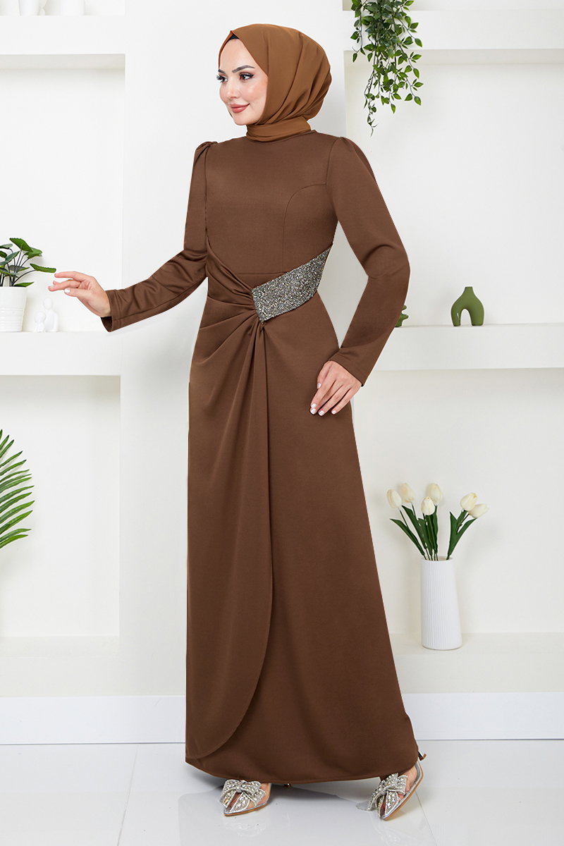 Drapeli Tesettür Elbise 5026SL890-M görsel 5